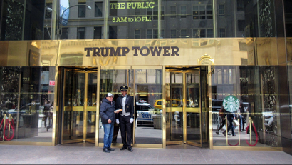 This April 8, 2016 file photo shows the entrance to Trump Tower in New York. The billionaire developer and Republican presidential candidate lives and works in the tower.