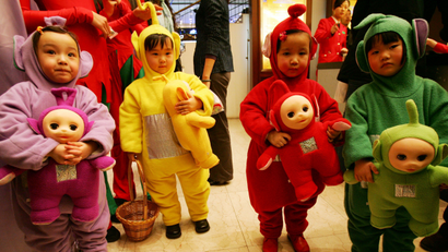 Chinese children dressed as teletubies