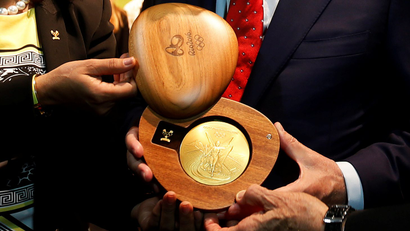 The medals will be presented in a sustainably sourced wooden box. (Reuters/Sergio Moraes)