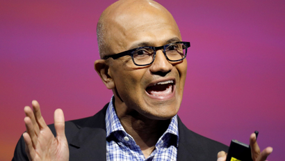 Microsoft's CEO Satya Nadella speaks at the Viva Tech start-up and technology summit in Paris