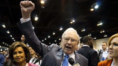 Warren Buffett, the CEO of Berkshire Hathaway, at his company's annual meeting in Omaha in 2015..