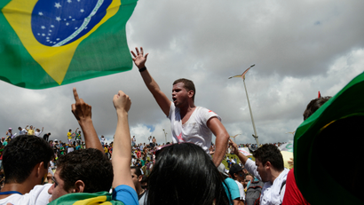 Protestors near Estadio Castelao in Brazil.