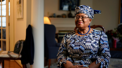 Incoming World Trade Organization President Ngozi Okonjo-Iweala speaks during an interview with Reuters in Potomac, Maryland, U.S., February 15.