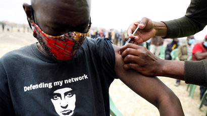 A man receives a Covid-19 vaccine in Nairobi, Kenya.