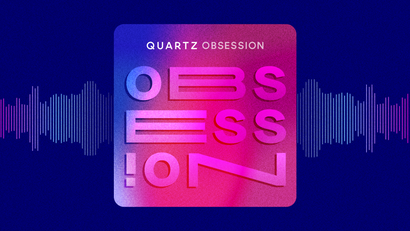 Obsession podcast logo with sound waves flowing behind it