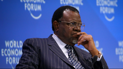 Hage Gottfried Geingob, president of Namibia, looks on during a session of the World Economic Forum on Africa in Cape Town