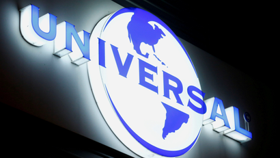 FILE PHOTO: The logo of Universal Music Group (UMG) is seen at a building in Zurich, Switzerland July 20, 2021.