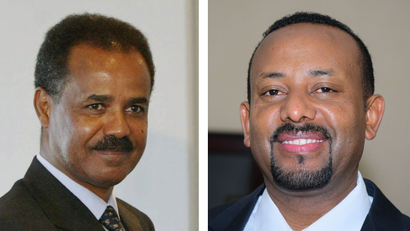 A composite file image showing Ethiopia's Prime Minister Abiy Ahmed (R) in Addis Ababa, Ethiopia, 02 April 2017, and Isaias Afwerki (L), President of Eritrea in Tokyo, Japan, 28 September 2003 (re-issued 08 July 2018). Media reports on 08 July 2018 state Abiy Ahmed and Isaias Afwerki have met in Asmara, Ethiopia for peace talks. It is the first time leaders of the two nations met for talks in some 20 years. The two nations waged a war against each other from May 1998 to June 2000, with an estimated 80,000 people dying.