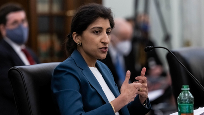 FTC Commissioner nominee Lina M. Khan testifies during a Senate hearing.