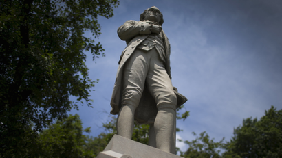 A statue of Alexander Hamilton stands in New York's Central Park July 28, 2015. A Broadway hip-hop musical "Hamilton" is the hottest ticket in town this summer, and George Cox is, in a word, ecstatic. Cox, founder of the Seattle-based Alexander Hamilton Friends Association, is one of thousands of Americans who have toiled for years to promote the much-neglected legacy of one of the founding fathers of the United States. Picture taken July 28, 2015. To match THEATRE-HAMILTON/MUSICAL REUTERS/Mike Segar - RTX1MJLJ