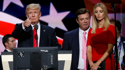 Manafort onstage with Donald and Ivanka Trump