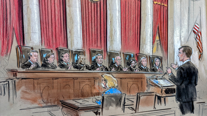 The nine justices of the U.S. Supreme Court listen to Mississippi Solicitor General Scott Stewart argue his state’s case as they listen to oral arguments in the Mississippi abortion rights case