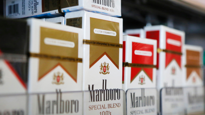 Packs of Marlboro cigarettes are displayed for sale at a convenience store in Somerville