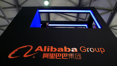 A sign of Alibaba Group is seen at CES Asia 2016 in Shanghai