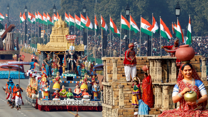 Tableaus from Gujarat and Andhra Pradesh states are displayed during India's Republic Day parade in New Delhi