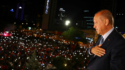 Turkish President Tayyip Erdogan at the AK Party headquarters in Ankara, Turkey