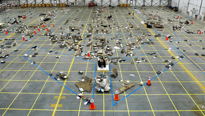 Accident investigators reconstructed space shuttle Columbia from recovered debris.