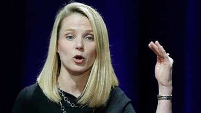 In this Feb. 19, 2015 photo, Yahoo President and CEO Marissa Mayer delivers the keynote address at the first-ever Yahoo Mobile Developer's Conference, in San Francisco. Mayer was the highest paid female CEO in 2014, according to a study carried out by executive compensation data firm Equilar and The Associated Press. (AP Photo/Eric Risberg)
