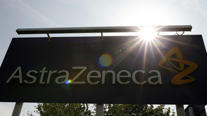 A sign is seen at an AstraZeneca site