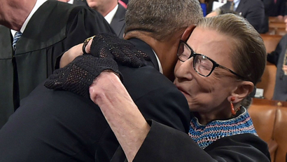 Ruth Bader Ginsburg, gloves, hug, state of the union, SOTU, obama