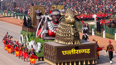 A tableau from Chhattisgarh state is displayed during India's Republic Day parade in New Delhi