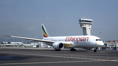 An Ethiopian Airlines Boeing 787-8 Dreamliner plane waits to take off from the Bole International Airport in Ethiopia's capital Addis Ababa August 21, 2015. Ethiopian Airlines is powering ahead with a plan to expand its fleet and route network after exceeding its profit target for the 2014/15 year, its chief executive said in an interview.