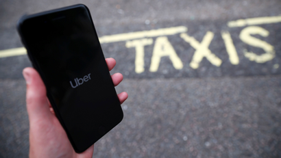 The Uber application is seen on a mobile phone in London, Britain, September 14, 2018.