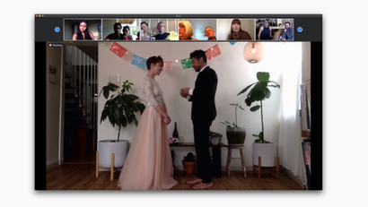 A screenshot of the couple on their zoom wedding.