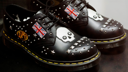 A pair of Dr. Martens shoes adorned with the Union Jack is displayed at a shop in Singapore December 14, 2018.