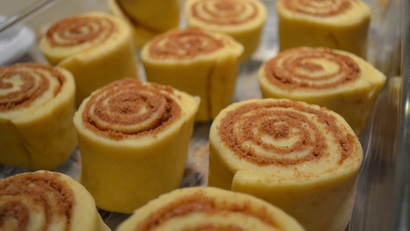Cinnamon rolls ready for the oven.