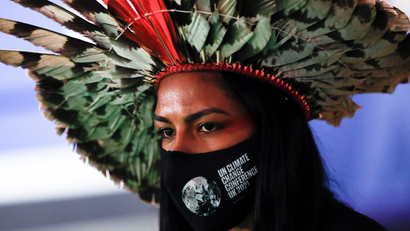 An indigenous Amazon delegate at COP26 in Glasgow