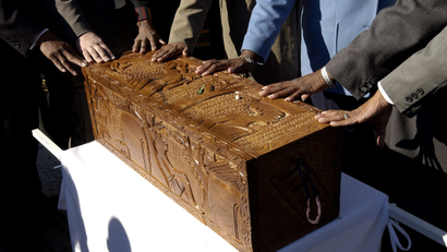A hand-made casket from Ghana, used in the African Burial Ground Memorial Project