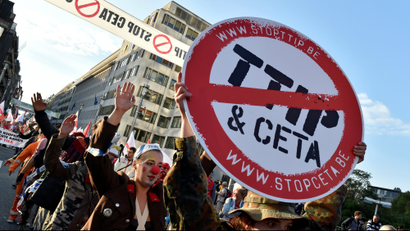 Protesters march against TTIP and CETA in Brussels