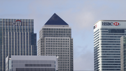 London's Canary Wharf financial district skyline.