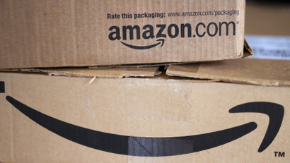 Two freshly delivered Amazon boxes are seen on a counter in Golden, Colorado August 27, 2014.