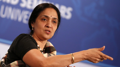 Chitra Ramkrishna, Managing Director and CEO, National Stock Exchange (India), participates in The Future of Finance panel discussion during the IMF-World Bank annual meetings in Washington