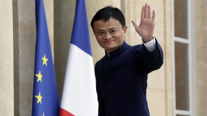 Alibaba Group founder and chairman Jack Ma arrives to attend a meeting with the French President at the Elysee Palace in Paris