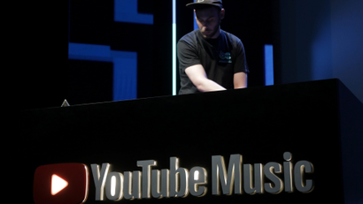 A DJ performs for YouTube Music during a conference at the Cannes Lions International Festival of Creativity, in Cannes
