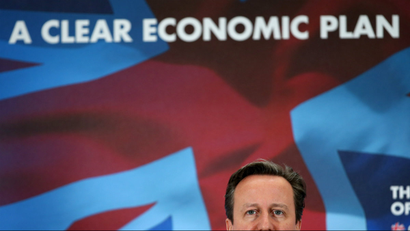 Britain's Prime Minister David Cameron addresses Fujitsu employees in Birmingham, England.