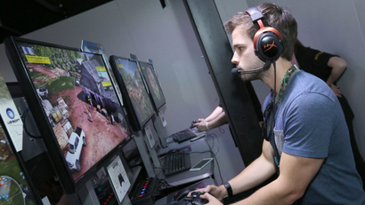 Nathan Kress playing Tom Clancy's Ghost Recon Wildlands at Ubisoft E3 2016 - Day 3 at the Los Angeles Convention Center on Thursday, June 16, 2016, in Los Angeles. (Photo by Casey Rodgers/Invision for Ubisoft/AP Images)