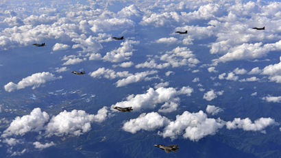 In this photo provided by South Korea Defense Ministry, U.S. Air Force F-35 stealth fighter jets and South Korean F-15 fighter jets fly over the Korean Peninsula, South Korea, Thursday, Aug. 31, 2017. The United States flew some of its most advanced warplanes in bombing drills with ally South Korea on Thursday, a clear warning after North Korea launched a midrange ballistic missile designed to carry nuclear bombs over Japan earlier this week, South Korea's military said. North Korea hates such displays of U.S. military might at close range and will likely respond with fury.