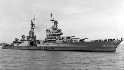 The USS Indianapolis is pictured in Mare Island Navy Yard, California, 10 July 1945, a few weeks before sinking.