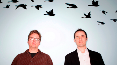 Twitter founders Biz Stone, left, and Evan Williams pose for a photo at their office in San Francisco, Thursday, Jan. 29, 2009.