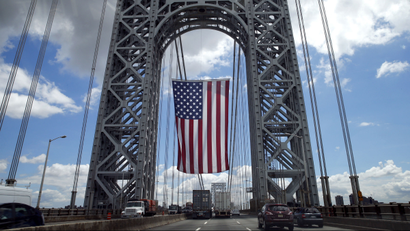 An American flag on George Washington Bridge