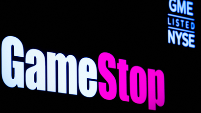 Gamestop's logo next to NYSE logo