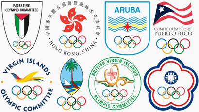 This image is logos from eight national olympic committees that are from regions not officially recognized as countries by the United Nations.