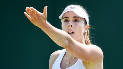 France's Alize Cornet protests a referee's call.