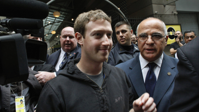 Facebook Inc. CEO Mark Zuckerberg departs New York City's Sheraton Hotel