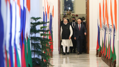 Russia's President Putin attends a meeting with India's Prime Minister Modi in New Delhi