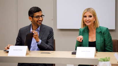 White House adviser Ivanka Trump and Google CEO Sundar Pichai sit in on a roundtable discussion.